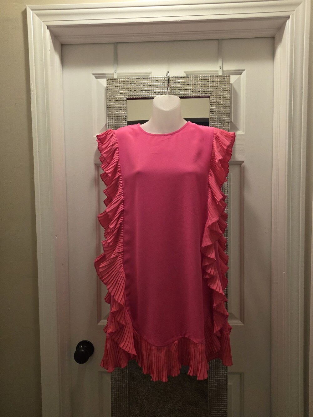 Bright Pink Ruffle Shift Dress